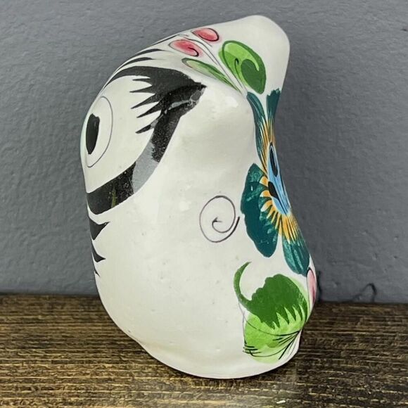 Vintage Pottery Mexican Owl Handmade Handpainted Signed 2" x 2.5" Floral Design - Picture 4 of 9